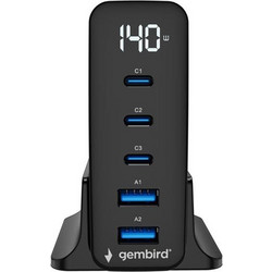 Gembird TA-UC-2A3C-PD140-01-BK Βάση Φόρτισης με 2 Θύρες USB-A & 3 Θύρες USB-C 140W Quick Charge 3.0 & Power Delivery