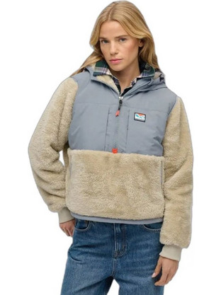 Superdry Γυναικείο Μπουφάν Χειμωνιάτικο Pullover Κοντό Μπεζ W5012155A-8PV