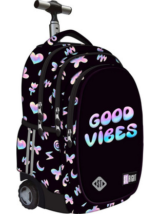 St.Majewski Holo Ballons Good Vibes Σχολική Τσάντα Τρόλεϊ Δημοτικού Μαύρη MAJ-TBHOB