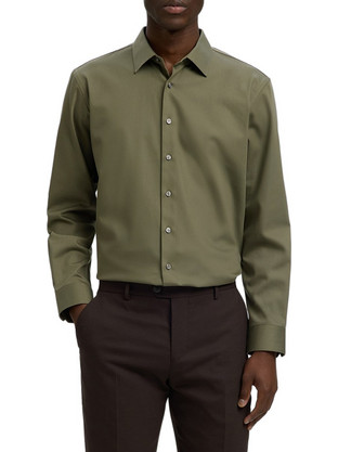 Selected Ανδρικό Πουκάμισο Βαμβακερό Μακρυμάνικο Slim Fit Χακί 16092939