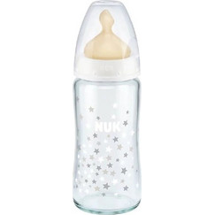 Nuk First Choice+ Γυάλινο Μπιμπερό με Θηλή Καουτσούκ κατά των Κολικών 0+ Μηνών Stars Transparent 240ml