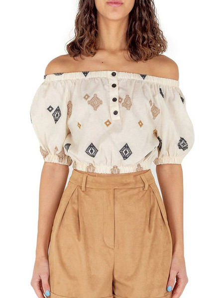 Silvian Heach Γυναικείο Καλοκαιρινό Crop Top Εκρού PGP22177BL