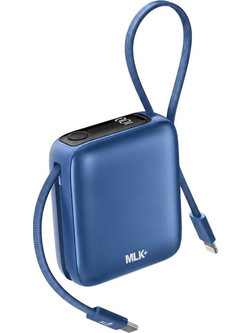 MLK+ LX17 Power Bank 10000mAh 22.5W με Ενσωματωμένα Καλώδια USB-C & Lightning Blue
