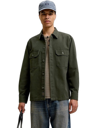 Jack & Jones Ανδρικό Πουκάμισο Βαμβακερό Μακρυμάνικο Κανονική Γραμμή Overshirt Χακί 12298629