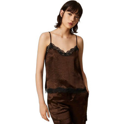 TWINSET Γυναικείο Καλοκαιρινό Lingerie Top Σατέν Σοκολατί 262TP2112