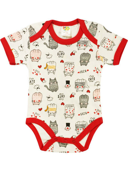 Biyo Kids Cats Sticker Φορμάκι Εσώρουχο Κοντομάνικo για Κορίτσι Λευκό Κόκκινο 40246