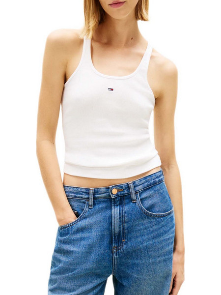 Tommy Jeans Γυναικείο Καλοκαιρινό Top Ριπ Λευκό DW0DW22264-YBL