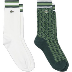 Lacoste Ανδρικές Κάλτσες Ψηλές με Σχέδια Λευκές Χακί 2Pack RA9244-WIB