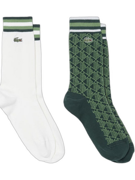 Lacoste Ανδρικές Κάλτσες Ψηλές με Σχέδια Λευκές Χακί 2Pack RA9244-WIB