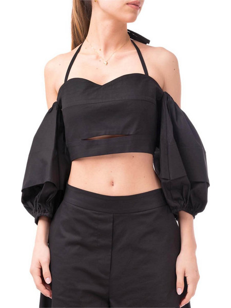 Moutaki Γυναικείο Καλοκαιρινό Crop Top Βαμβακερό Μαύρο 25.01.05