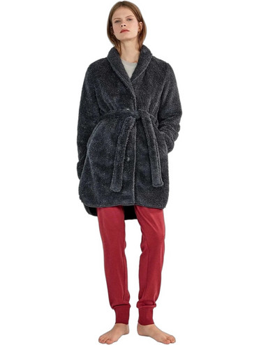 Gisela Γυναικεία Ρόμπα Χειμωνιάτικη Fleece Ανθρακί 2/20474