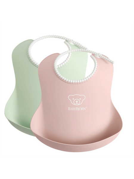 BabyBjorn Σετ Αδιάβροχες Σαλιάρες Πλαστικές με Κουμπί & Τσέπη 4m+ Γκρι Πράσινο Mint 2τμχ