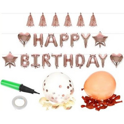 Aria Trade Σετ Μπαλονιών - Γράμματα 36τμχ με Τρόμπα Happy Birthday Rose Gold