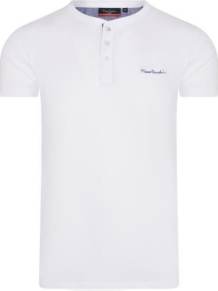 Pierre Cardin Ανδρικό μπλουζάκι T-Shirt με κοντό μανίκι και κουμπιά σε Λευκό χρώμα - Pierre Cardin