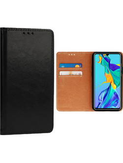 ΘΗΚΗ HUAWEI P30 6.1" ITALIAN LEATHER MAGNET BOOK STAND BLACK