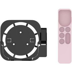 JV06T Set Top Box Bracket + Remote Control Protective Case Set for Apple TV(Black + Pink) (OEM)
