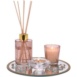 Σετ αρωματικό χώρου 6 τεμ με αρωματικά Sticks, αρωματικό κερί και δίσκο διακόσμησης, Gift Set Ροζ - Aria Trade