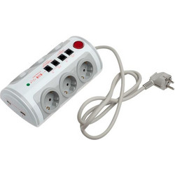 Πολύπριζο 6 θέσεων με διακόπτη 2 USB 1A RJ11 RJ45 - GES-055