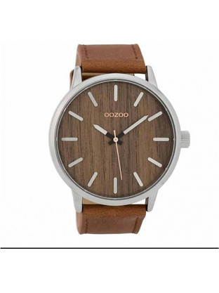 Oozoo Ανδρικό Ρολόι με Καφέ Δερμάτινο Λουράκι C9255