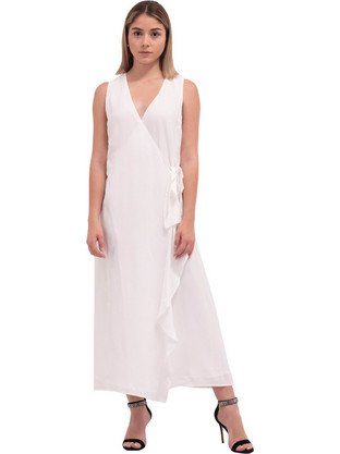Trussardi Jeans Midi Καλοκαιρινό Φόρεμα Κρουαζέ Λευκό 56D00608-1T005901-W016