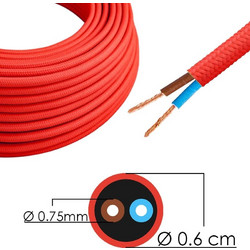 Καλώδιο Υφασμάτινο Διακοσμητικό 2x0.75mm Κόκκινο (Τιμή ανά Μέτρο)