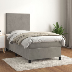 vidaXL Κρεβάτι Boxspring Ανοιχτό Γκρι με Στρώμα Βελούδινο 90x200cm 3142881
