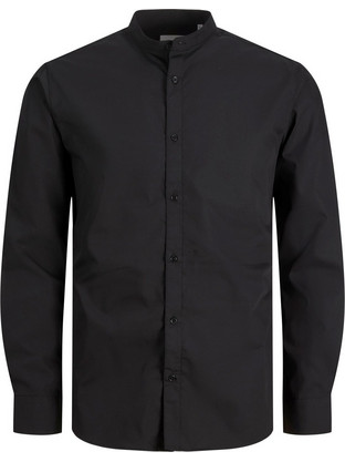 Jack & Jones Ανδρικό Πουκάμισο Βαμβακερό Μακρυμάνικο Slim Fit με Mao Γιακά Μαύρο 12205921