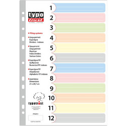 Typotrust Πλαστικά Διαχωριστικά Χρωματικά και Αριθμητικά 1-12 Σετ 12 τεμαχίων για Κλασσέρ - Ντοσιέ FP40012