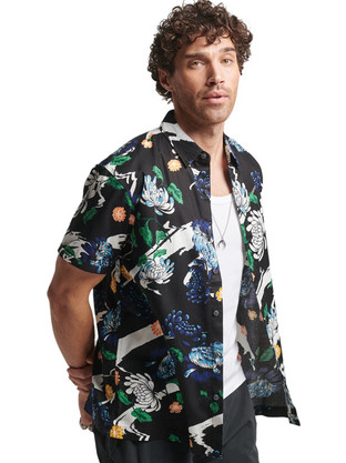 Superdry Ανδρικό Πουκάμισο Βαμβακερό Φλοράλ Κοντομάνικο Κανονική Γραμμή Μαύρο Πολύχρωμο M4010620A-8QR