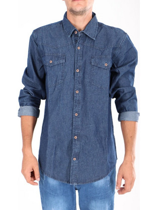 Κλασσικό Ανδρικό Πουκάμισο Μακρυμάνικο Jean GANDY BLUE G555-SEE