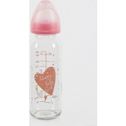 Γυάλινο Μπιμπερό με Θηλή Σιλικόνης 0-6m Happy Baby Girl Pink 240ml