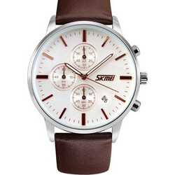 Skmei Ανδρικό Ρολόι με Καφέ Δερμάτινο Λουράκι 9103 Brown/White