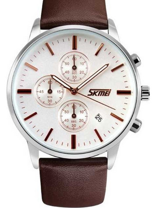 Skmei Ανδρικό Ρολόι με Καφέ Δερμάτινο Λουράκι 9103 Brown/White