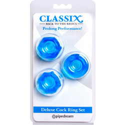 Classix Deluxe Cock Ring Σετ Ελαστικά Δαχτυλίδια Πέους Σιλικόνης 4cm Μπλε 3τμχ