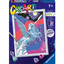 Ravensburger 20267 Creart Kids Ζωγραφική με Αριθμούς (Περιλαμβάνει Χρώματα,Πινέλο,Κορνίζα) Φτερωτός Πηγασος με Glitter Μεγάλο για 7+ Ετών