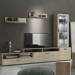 Σύνθετο Σαλονιού Νο 28 (225x45x48) 2 Βιτρίνες 45x30x120εκ. Ράφι Τοίχου 90x12x20εκ. Με Επιλογές Χρωμάτω - Καστάνη Norse Oak