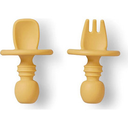 Saro Anti-Choking Σετ Βρεφικό Πιρούνι & Κουτάλι Σιλικόνης 4m+ Κίτρινο 2τμχ