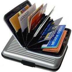 Μεταλλικό πορτοφόλι ασφαλείας για πιστωτικές κάρτες με αντικλεπτική προστασία RFID Ασημί