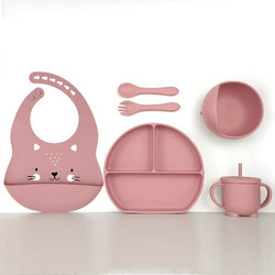 BabyCloud Βρεφικό Σετ Φαγητού Σιλικόνης Cat Pink 6τμχ