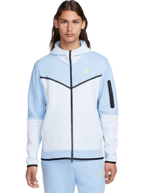Nike Tech Fleece Ανδρική Ζακέτα Fleece με Κουκούλα και Φερμουάρ Λευκή Γαλάζια DV0537-479