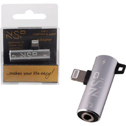 NSP ΜΕΤΑΤΡΟΠΕΑΣ 2 ΣΕ 1 CHARGING AND AUDIO ADAPTER LIGHTNING TO 3.5MM JACK+LIGHTNING SILVER