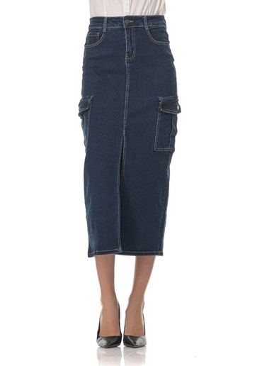 Gsecret Μίντι Φούστα Τζιν Ψηλόμεση Pencil Navy Μπλε M334