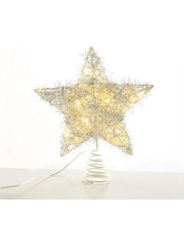 Αστέρι για κορυφή δέντρου ασημί χρώμα με 20 mini LED λαμπάκια λειτουργία με μπαταρίες 3ΧΑΑ IP20 23x5x20cm - X11201122