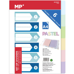 MP χρωματιστά διαχωριστικά φύλλα A4 PC119CP, πλαστικά, 6τμχ