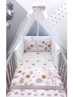 Baby Star Happy Animals Σετ Κούνιας White/Lilac 3τμχ