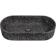 Ravenna Terrazzo Επικαθήμενος Νιπτήρας Μπάνιου Οβάλ Πορσελάνης 60x28x12cm Μαύρος
