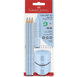Μολύβια Grip B 3τεμ. & Γόμα & Ξύστρα Σιέλ