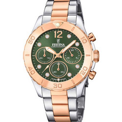 Festina Boyfriend Γυναικείο Ρολόι Χρονογράφος με Ασημί Ροζ Χρυσό Μεταλλικό Μπρασελέ F20605/2