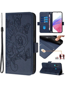 Για Honor 20 Lite / 10i / 20e ανάγλυφο Rose RFID Anti-theft Δερμάτινη θήκη τηλεφώνου (Σκούρο Μπλε) (OEM)