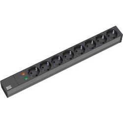 Bachmann 4830cm (19)Steckdosenleiste SS ALU 8fach s schwarz Schutzkontakt 2 m 1HE ohne SchalterMit berspannungsschutz 65 kA optische Funktions und Ausfallanzeige (333534)